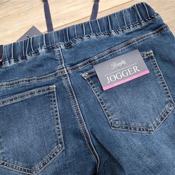 NWT Royalty Faux Jean Comfortable Jogger  elastic waist rough hem  small - Picture 10 of 10